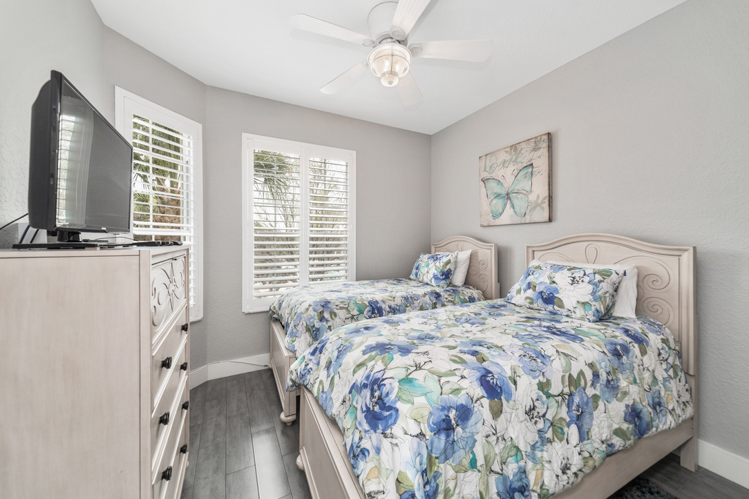 Guest bedroom with soft floral decor
