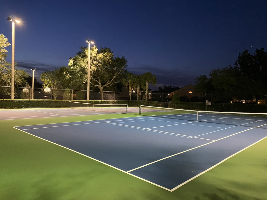 Illuminated tennis courts
